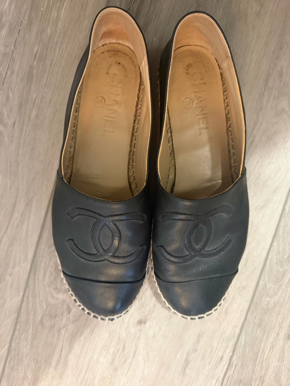 Chanel Lambskin CC Espadrilles Flats Black  Size 38 Dust Bag - Picture 2 of 7